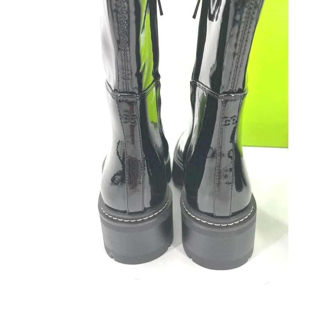 Sam Edelman Lydia Over The Knee Boots Womens 6.5 Black Patent Lug Sole NIB $225